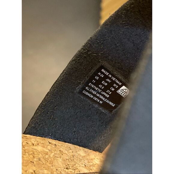 REEF • Black Vegan Leather Braided Double Strap Tan Cork/Foam 2” Sole Slide Sand - Picture 12 of 16